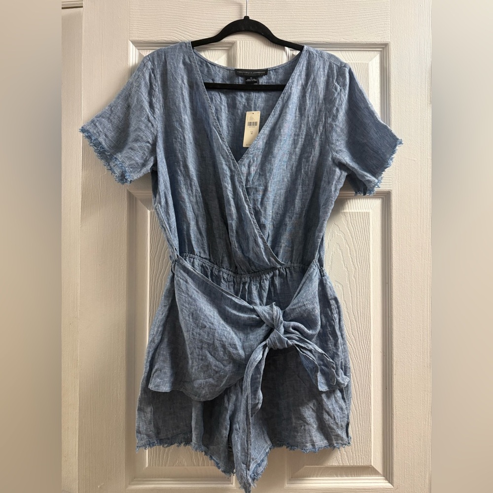 🆕 Sanctuary X Anthropologie Montana Linen Tie Front Short Romper Size Medium - Picture 2 of 13